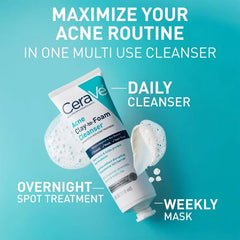 CeraVe 3in1 Acne Clay-to-Foam Facial Cleanser, Mask & Spot Treatment -  4 fl oz