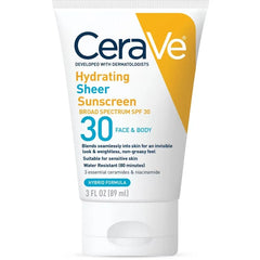 CeraVe Hydrating Sheer Sunscreen Lotion for Face and Body - SPF 30 - 3 fl oz