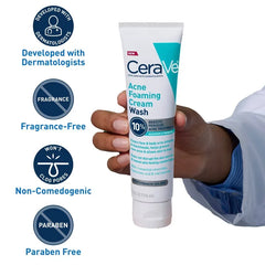 CeraVe Acne Control Foaming Face Cleanser 10% BPO - 5 fl oz: Paraben-Free, Noncomedogenic, With Niacinamide