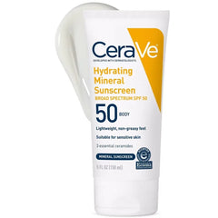 CeraVe Hydrating 100% Mineral Sunscreen for Body - SPF 50 - 5 fl oz: Lotion, No Fragrance Added, Contains Hyaluronic Acid