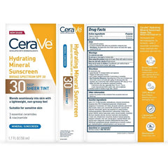 CeraVe Hydrating Mineral Tinted Face Sunscreen Lotion - SPF 30 - Deep - 1.7 fl oz: Unscented, Noncomedogenic, Paraben-Free, With Hyaluronic Acid