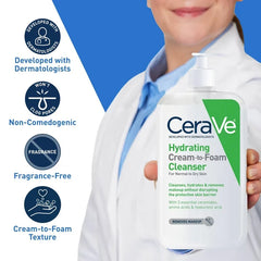 CeraVe Hydrating Cream-to-Foam Face Wash with Hyaluronic Acid for Normal to Dry Skin - 8 fl oz