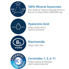 CeraVe Hydrating Mineral Face Sunscreen Lotion – SPF 30 - 2.5oz: No Fragrance Added, Noncomedogenic, Contains Hyaluronic Acid, Paraben-Free