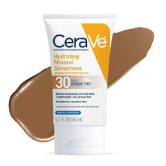 CeraVe Hydrating Mineral Tinted Face Sunscreen Lotion - SPF 30 - Deep - 1.7 fl oz: Unscented, Noncomedogenic, Paraben-Free, With Hyaluronic Acid