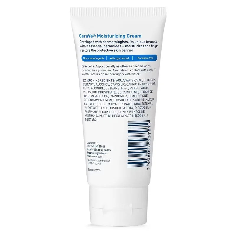 CeraVe Moisturizing Face & Body Cream for Normal to Dry Skin – 1.89 fl oz: Deep Hydration, Noncomedogenic, Paraben-Free