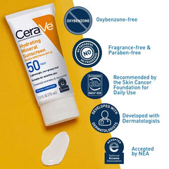CeraVe Hydrating 100% Mineral Sunscreen for Face - SPF 50 - 2.5 fl oz