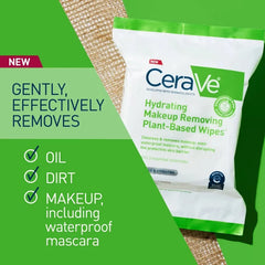 CeraVe Hydrating Makeup Remover Wipes, Plant Based Facial Cleansing Wipes for Sensitive Skin, Fragrance-Free - 25ct