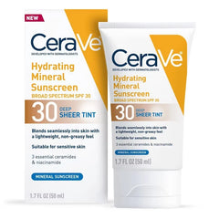 CeraVe Hydrating Mineral Tinted Face Sunscreen Lotion - SPF 30 - Deep - 1.7 fl oz: Unscented, Noncomedogenic, Paraben-Free, With Hyaluronic Acid