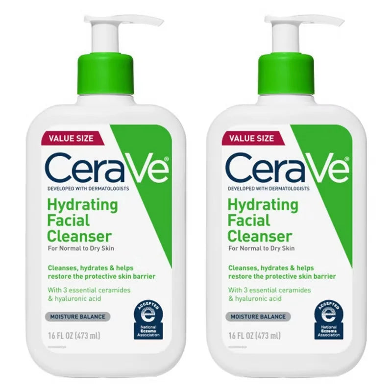 CeraVe 2 Pack/16fl oz Each Hydrating Face Wash with Hyaluronic Acid and Glycerin for Normal to Dry Skin