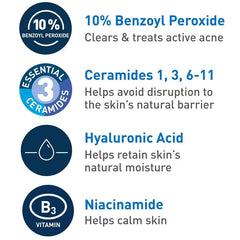 CeraVe Acne Control Foaming Face Cleanser 10% BPO - 5 fl oz: Paraben-Free, Noncomedogenic, With Niacinamide
