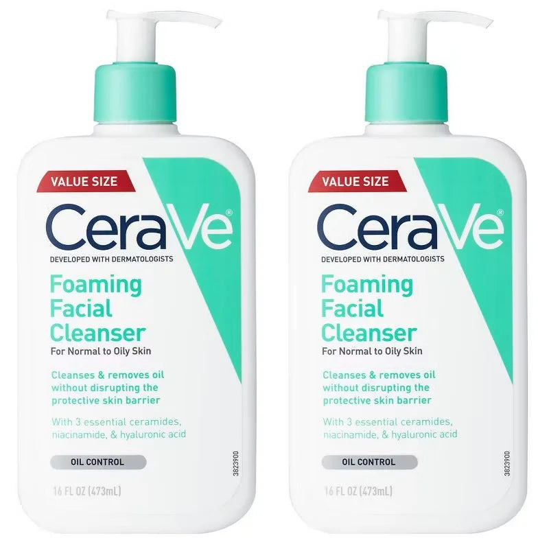 CeraVe 2 Pack/16 fl oz Each Foaming Face Wash with Hyaluronic Acid and Niacinamide for Oily Skin