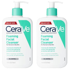 CeraVe 2 Pack/16 fl oz Each Foaming Face Wash with Hyaluronic Acid and Niacinamide for Oily Skin